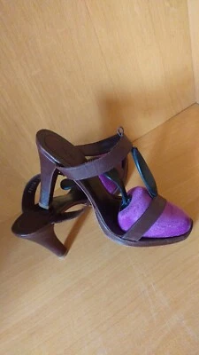 Hugo Boss Mujer Verano Sandalias Tacón Cuero Marrón Talla 40 Hechas en Italia  Foto 1 de 4