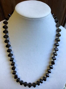 400 CT SMOKEY QUARTZ/TOPAZ SQUASH CUBE BEADED 26” LONG STERLING SILVER NECKLACE - Picture 1 of 6