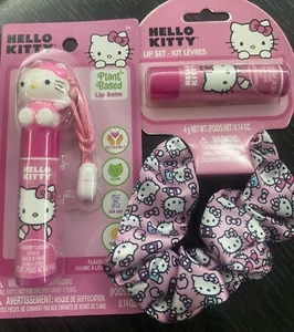 ☆☆ 2 Pack Hello Kitty Plant Based Flavored Lip Balm And Scrunchie ☆☆ - Picture 1 of 4