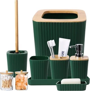 9Pce Bathroom Accessories Set Trash Can Soap Dispenser Toothbrush Holder Brush - Picture 1 of 6