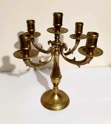 Candélabre chandelier ancien porte bougie bougeoir laiton vintage - Photo 1/4