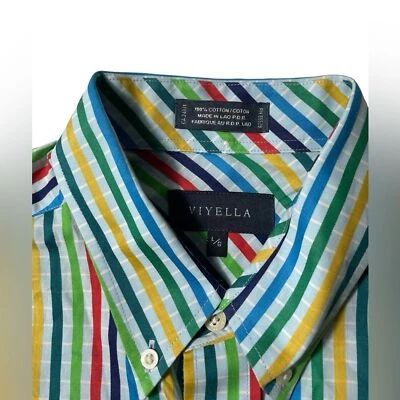 Viyella Multicolored Vertical Striped Button up Short sleeve shirt men size L - Изображение 1 из 4