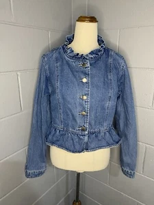 COUNTRY DENIM Jacket Size 14 Cropped Frill Detail Blue Denim - Picture 1 of 17