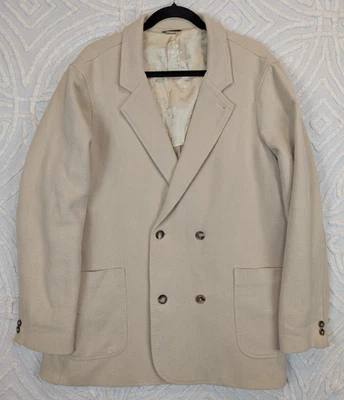 Chaqueta Blazer Billy Reid Hombre 46R Doble Pecho Beige Algodón Tejido Lino Foto 1 de 4