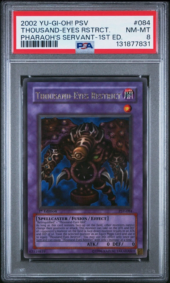 2002 Yu-Gi-Oh! Thousand-Eyes Restrict Pharaoh's Servant PSV 1st Ed Ultra PSA 8 - Image 1 of 2