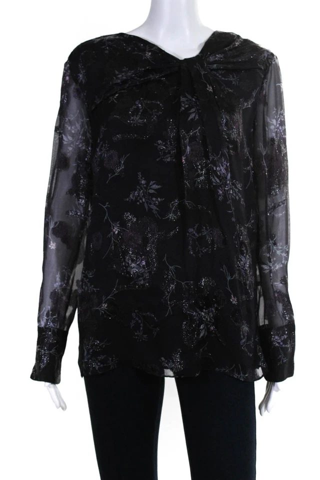 Женская зимняя блузка Grey Jason Wu с цветочным принтом узел шелк фиолетовый размер 4 11602044 - Изображение 1 из 4