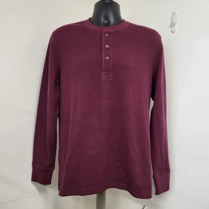 LANDS' END Henley Men's Size Medium Royal Burgundy Thermal Waffle Long Sleeve - Picture 1 of 13