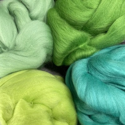Green MIX Wool Merino Top Roving Fiber Solid Colors Spinning Felting 4 x 4oz Ea - Image 1 of 4