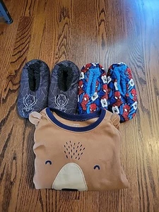 Boys Shirt Lot Size 7 Slippers Spiderman Black Panther Sleepwear - Picture 1 of 8