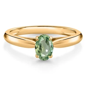 0.55 Ct Oval Green Sapphire 10K Yellow Gold Solitaire Engagement Ring - Picture 1 of 24
