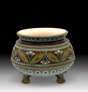 Antique Villeroy & Boch Mettlach Footed Bowl / Planter Circa 1900 Art Nouveau - Picture 1 of 7
