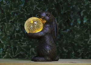Solar Garden Ornament Rabbit Statue Hare Figure Crackle Ball White LED Outdoor - Picture 1 of 23