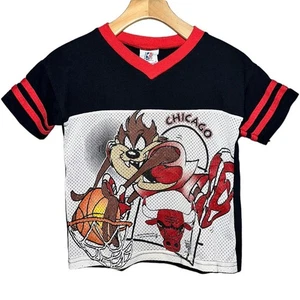 Bull Frog NBA Vintage USA Made Boy Size 8 Black White Mesh Chicago Bulls T-Shirt - Picture 1 of 6