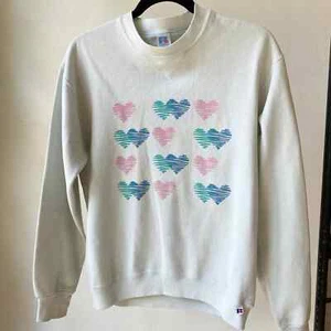 RUSSELL ATHLETIC Vintage Women's Pastel Hearts Graphic Crew Neck Sweatshirt sz M - Picture 1 of 8