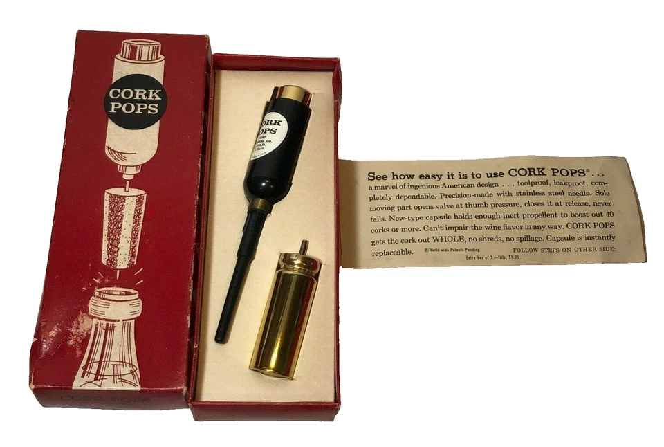 Extractor de corcho de botella de vino vintage moderno de mediados de siglo MCM 1950 CORK POPS sin tornillos Foto 1 de 4