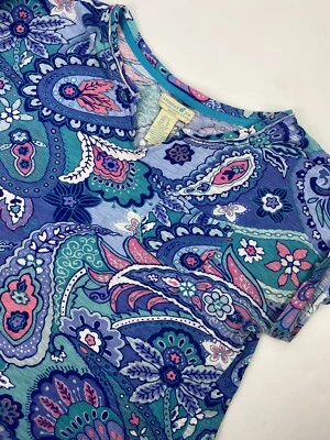 Caribbean Joe Womens Shirt Large Petite Multicolor Paisley Short Sleeve - Image 1 of 4