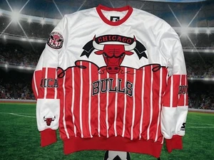 Chicago Bulls Embroidered Sweater Starter Black Label Sz Large Preowned - Picture 1 of 12