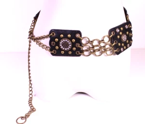 Gürtel Kettengürtel Leder messing schwarz Straßsteine Boho Hippie Concho GH19 - Bild 1 von 12