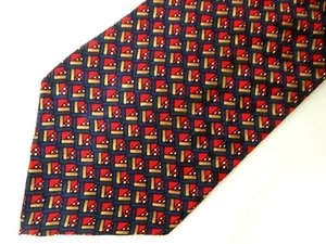 Vtg Guy Laroche Mens Necktie Tie Navy Blue Red Beige Geometric 55" Short - Picture 1 of 4