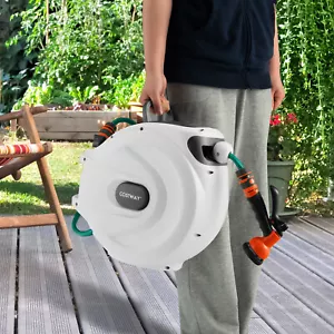 More details for retractable hose reel 8 in 1 nozzle wall mounted garden hose with 20+2m pipe