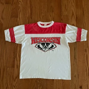 Vtg Wisconsin Badger Ringer T Shirt Sz M/L Alore Bucky Madison - Picture 1 of 4