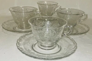 4 Fostoria HEATHER CRYSTAL 6 OZ FOOTED CUPS & SAUCERS* - Picture 1 of 2