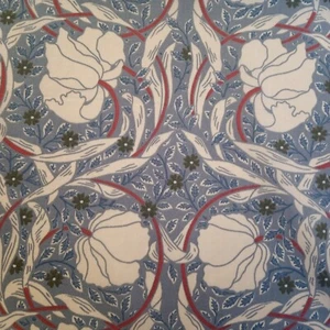 William Morris Blue and Red Pimpernel Lawn Cotton Fabric Per 50cm Dressmaking - Picture 1 of 9