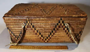 Antique Fraser / Thompson River Covered Storage Basket Deersking Handles c. 1915 - Picture 1 of 9