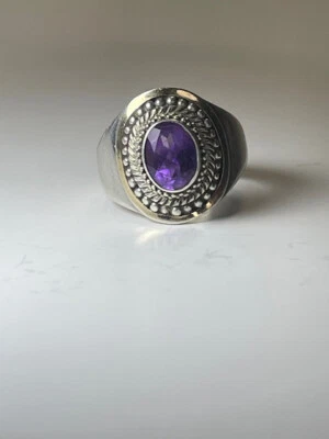 Anillo solitario amatista vintage, oro de ley 925 y 18 quilates, BA Suarti, talla 8,75 Foto 1 de 4