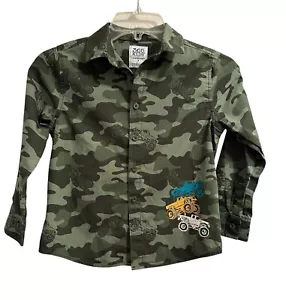 365 Kids Garanimals Camo Button-down Shirt Boys Size 7 Colorful Monster Trucks - Picture 1 of 18