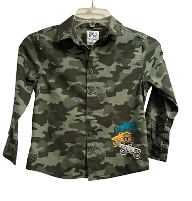 Camisa Camuflada 365 Niños Garannimales Abotonada Niños Talla 7 Colorida Monster Trucks Foto 1 de 4