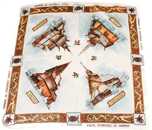 Stave Churches of Norway Silk Scarf - Urnes - Eidsborg- Lom - Primordial Design  - Picture 1 of 8