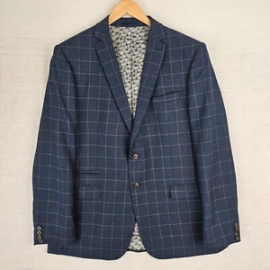 Racing Green Blazer Jacket Mens 42L Navy Blue Windowpane Check Wool Blend - Picture 1 of 15