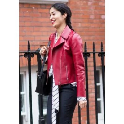 Chaqueta de cuero roja Caroline Issa Italia talla 6 Foto 1 de 4