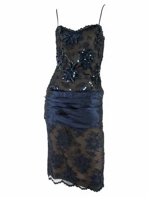 Vintage 80s Navy Lace Cocktail Dress - med - Изображение 1 из 4