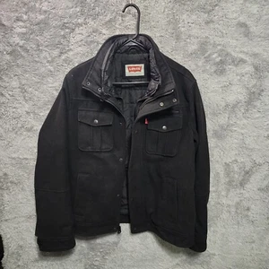 Levis Jacket Mens Small Black Military Jacket Double Zipper Quilt Lined Snap - Picture 1 of 16