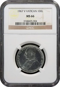 1967-V Vatican 100Lire Gem Brilliant UNC NGC MS66 - NGC Low Pop - Picture 1 of 3