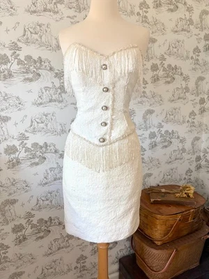 Rare Vintage 80s Lillie Rubin White Sequin Beaded Mini Dress Bridal Reception - Image 1 of 4
