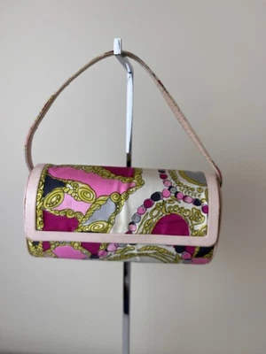 Bolso de Noche Pequeño Pucci Vintage de Jana Años 60 Seda con Borde de Cuero Rosa Foto 1 de 4