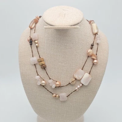 Collar Estación SILPADA Perla Cuarzo Rosa Plata de Ley 925 Cordón Marrón 32" Foto 1 de 4