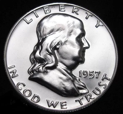 1957 Franklin Half Dollar Proof, Full Bell Lines Premium Quality Soberba Gem #134 - Imagem 1 de 2
