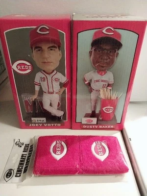 Dusty Baker and Joey Votto 2011 SGA Bobbleheads Cincinnati Reds Plus Wristbands - Image 1 of 2