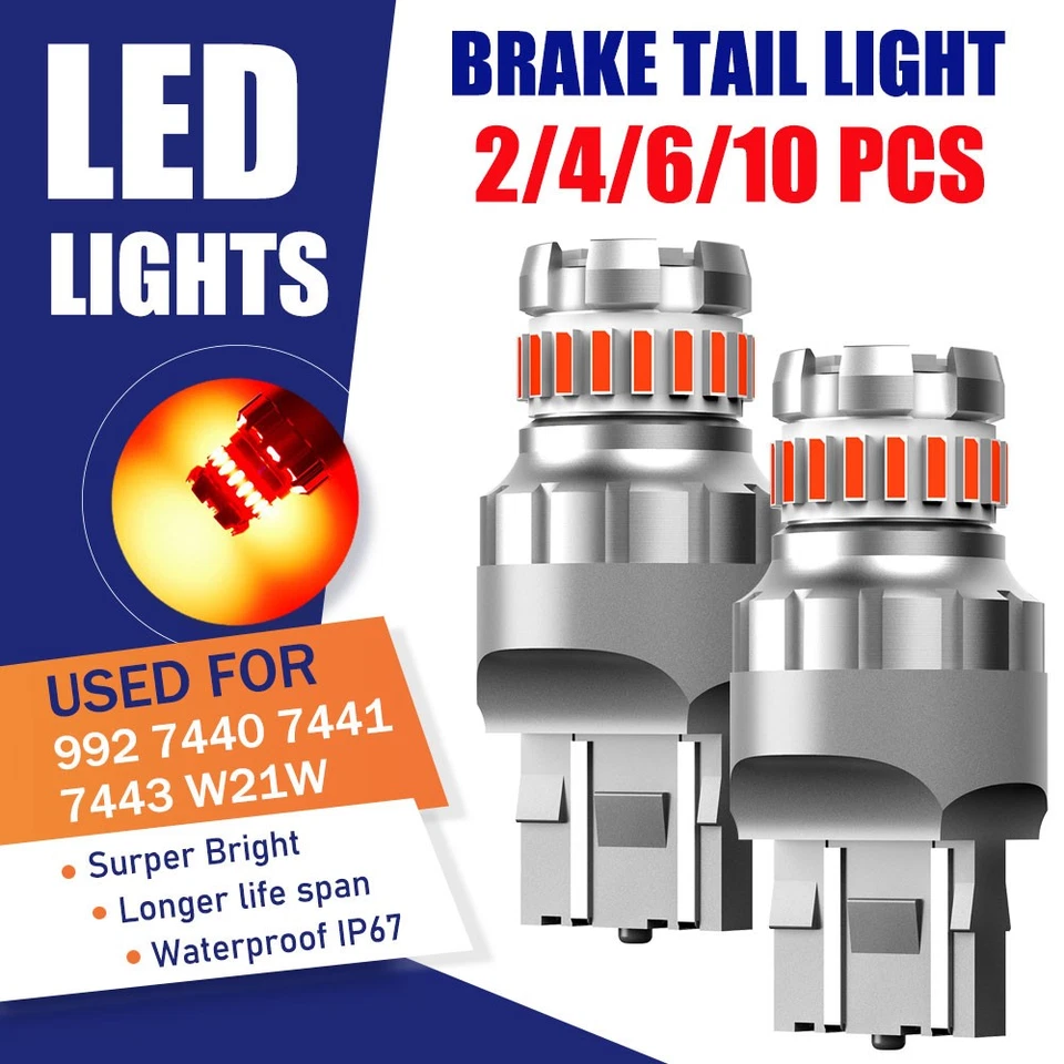AUXITO 2-10PCS 7443 7444 7440 Red LED Brake Tail Light Bulbs Strobe Flash CANBUS - Imagem 1 de 1