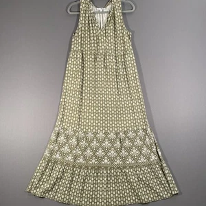 Lauren Lane X Sonoma Leinenmischung Sommerkleid Maxi Taschen ärmellos grün geblümt - Bild 1 von 9
