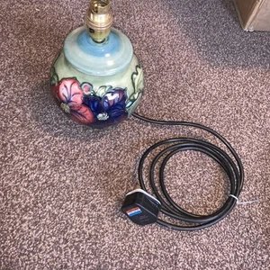 MOORCROFT LARGE CLEMATIS On Green GROUND Lamp Base With New Plug 15cm Working - Picture 1 of 6