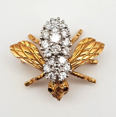 Broche prendedor de abeja de oro amarillo de 18 k rubí diamante 19 Herbert Rosenthal de colección 8 g .85 ctw Foto 1 de 4