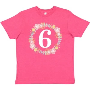Inktastic 6th Birthday Floral Wreath Youth T-Shirt Sixth Im Flowers Childs Tee - Picture 1 of 5