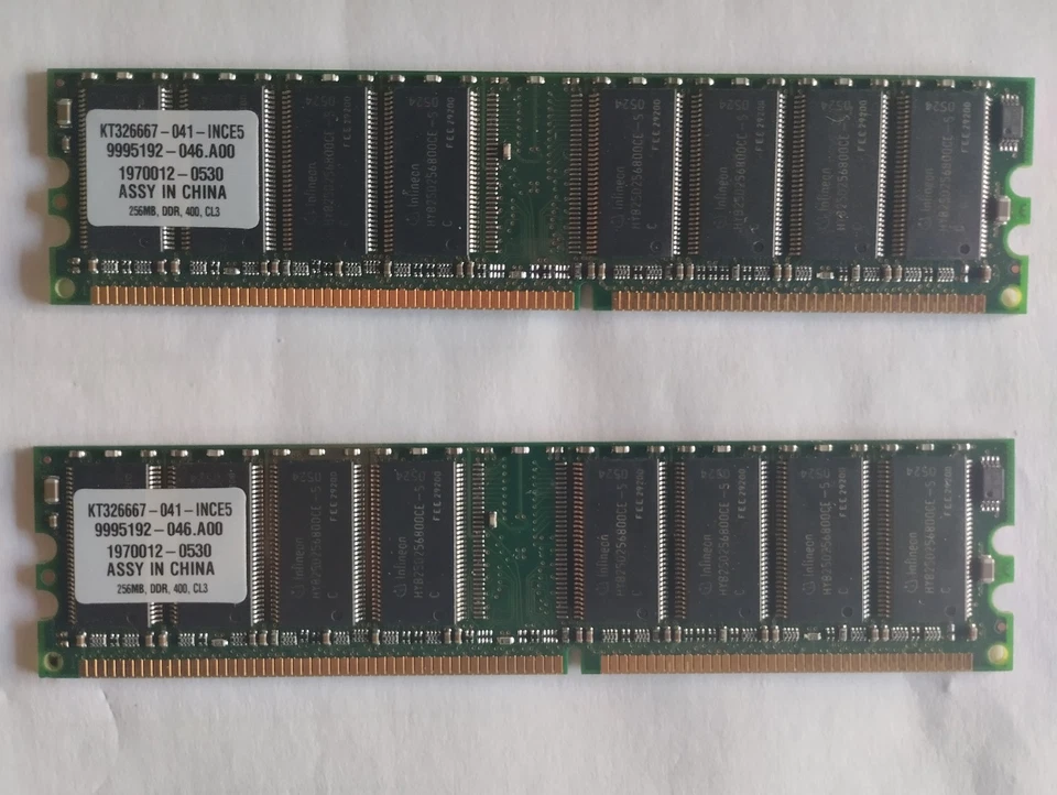 RAM INFINEON 256MB IN 2 MODULI, TOTALE 312MB DDR 400MHz CL3 , INTEL, AMD - Immagine 1 di 3