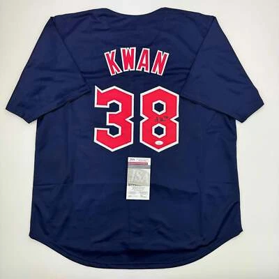Autographed/Signed Steven Kwan Cleveland Blue Baseball Jersey JSA COA - Image 1 of 4