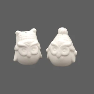 White Owl Ceramic Salt and Pepper Shaker Set Woodland Cabin Holiday Winter 2 in - Picture 1 of 5